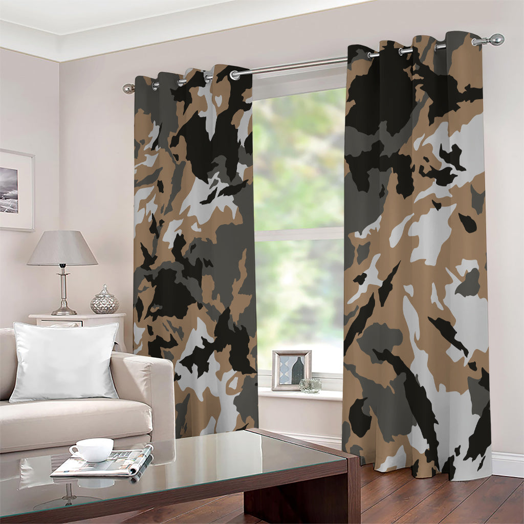 Brown And Black Camouflage Print Extra Wide Grommet Curtains
