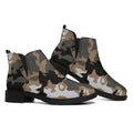 Brown And Black Camouflage Print Flat Ankle Boots