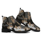 Brown And Black Camouflage Print Flat Ankle Boots