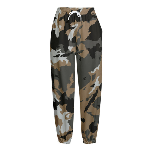 Brown And Black Camouflage Print Fleece Lined Knit Pants