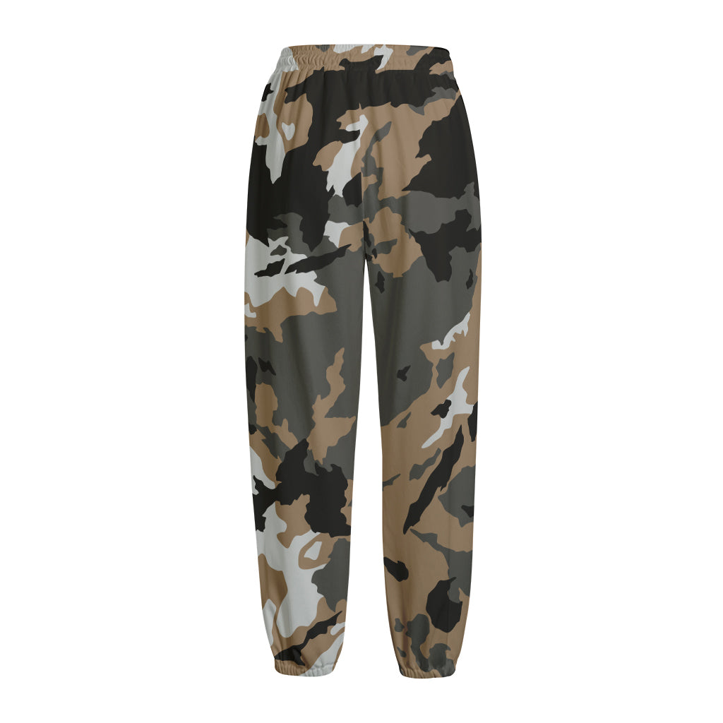 Brown And Black Camouflage Print Fleece Lined Knit Pants