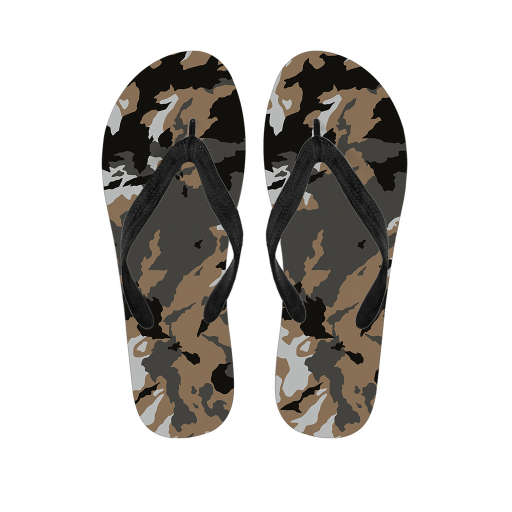Brown And Black Camouflage Print Flip Flops