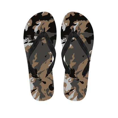 Brown And Black Camouflage Print Flip Flops