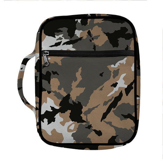 Brown And Black Camouflage Print Front Pocket Bible Bag