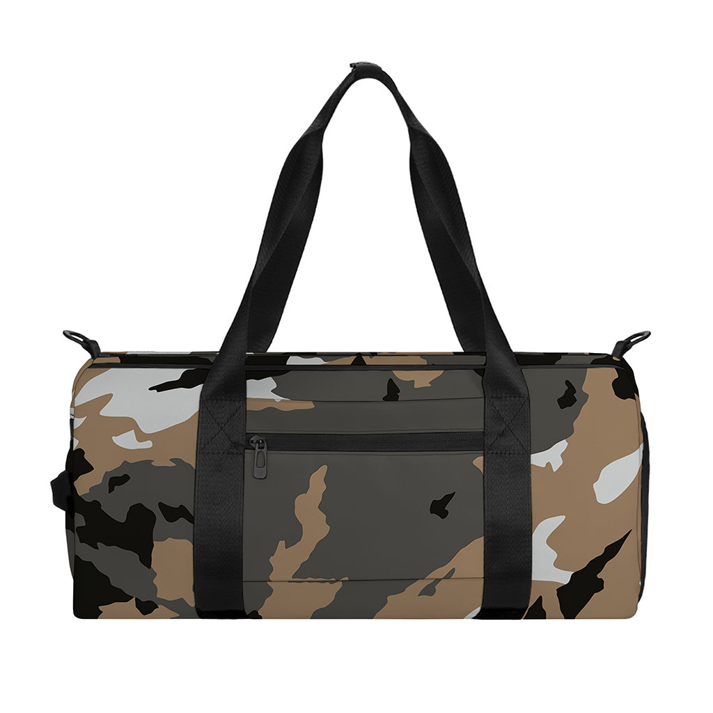 Brown And Black Camouflage Print Gym Bag