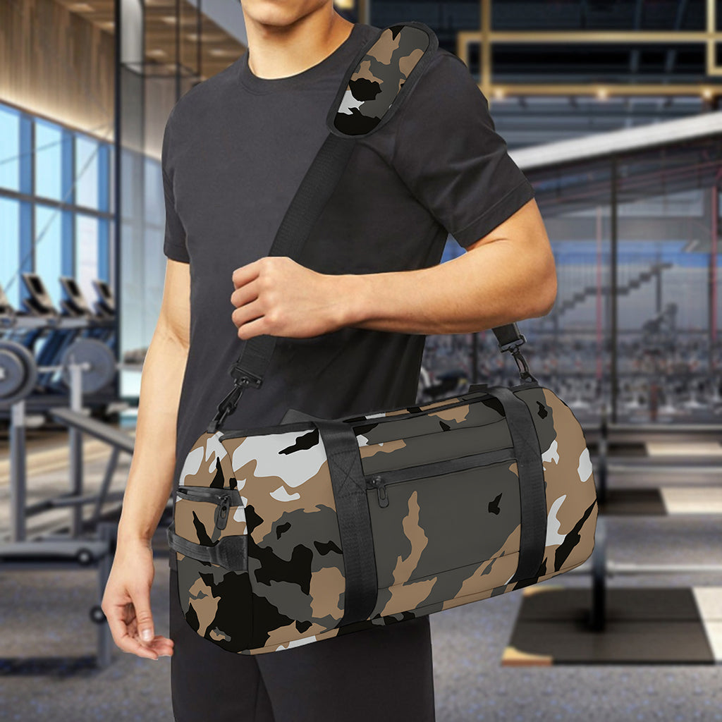 Brown And Black Camouflage Print Gym Bag