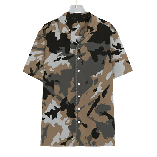Brown And Black Camouflage Print Hawaiian Shirt
