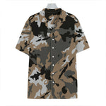 Brown And Black Camouflage Print Hawaiian Shirt