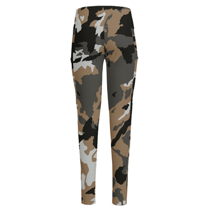 Brown And Black Camouflage Print High-Waisted Pocket Leggings