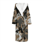 Brown And Black Camouflage Print Hooded Bathrobe