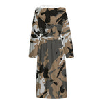 Brown And Black Camouflage Print Hooded Bathrobe