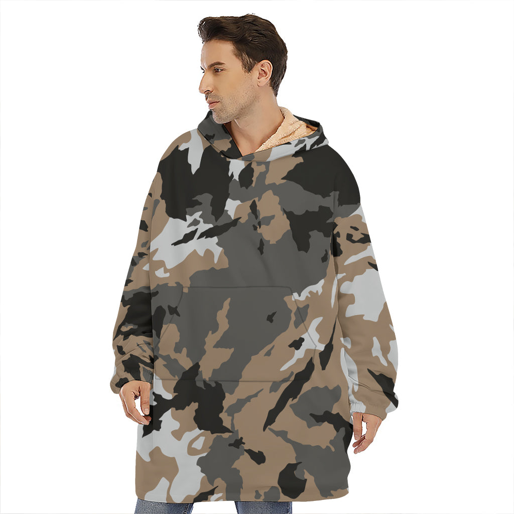 Brown And Black Camouflage Print Hoodie Blanket