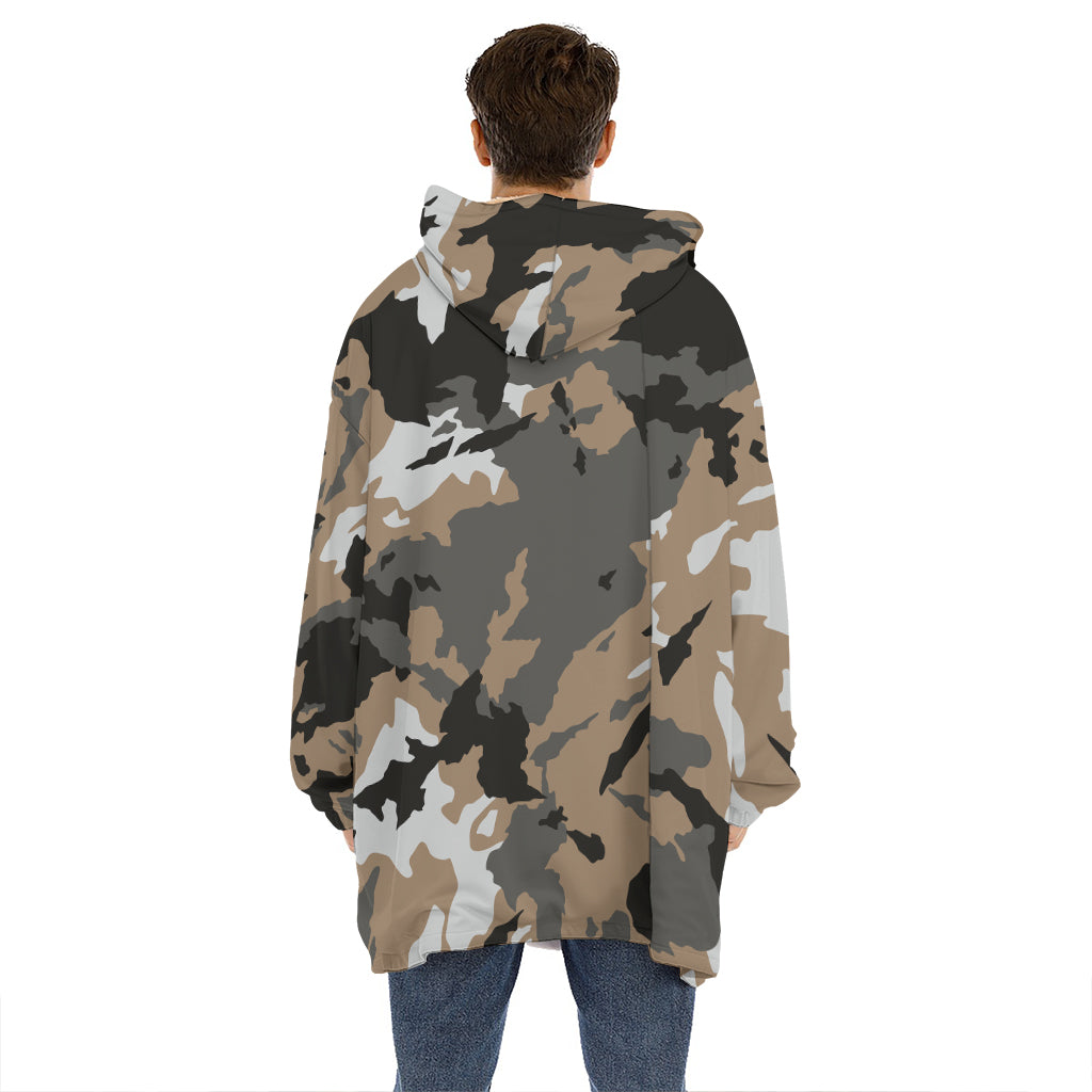 Brown And Black Camouflage Print Hoodie Blanket