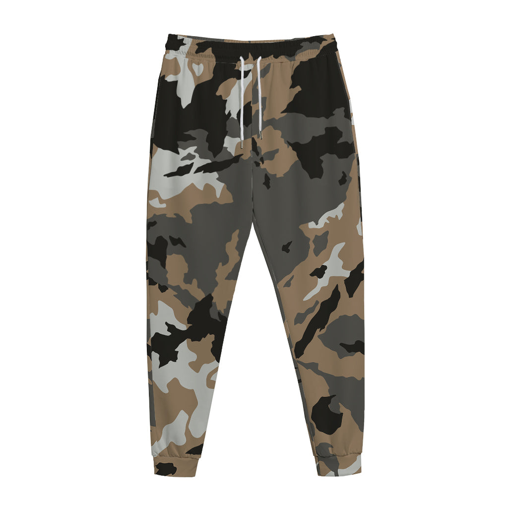 Brown And Black Camouflage Print Jogger Pants