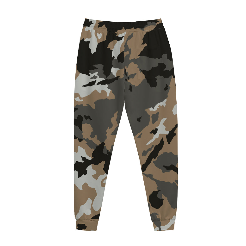 Brown And Black Camouflage Print Jogger Pants
