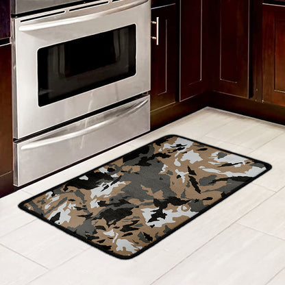 Brown And Black Camouflage Print Kitchen Mat