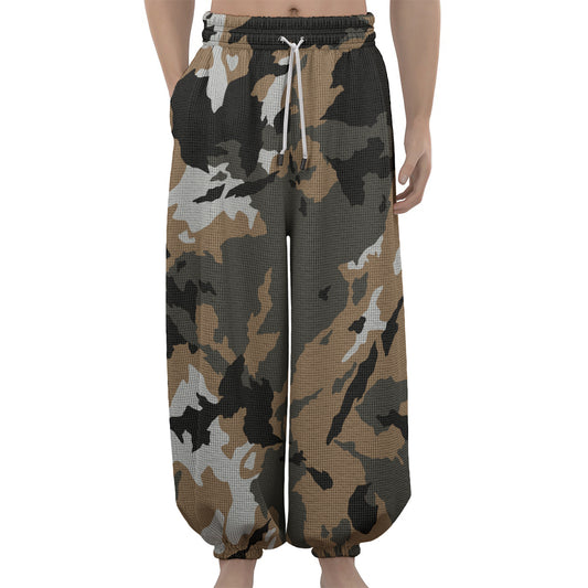 Brown And Black Camouflage Print Lantern Pants