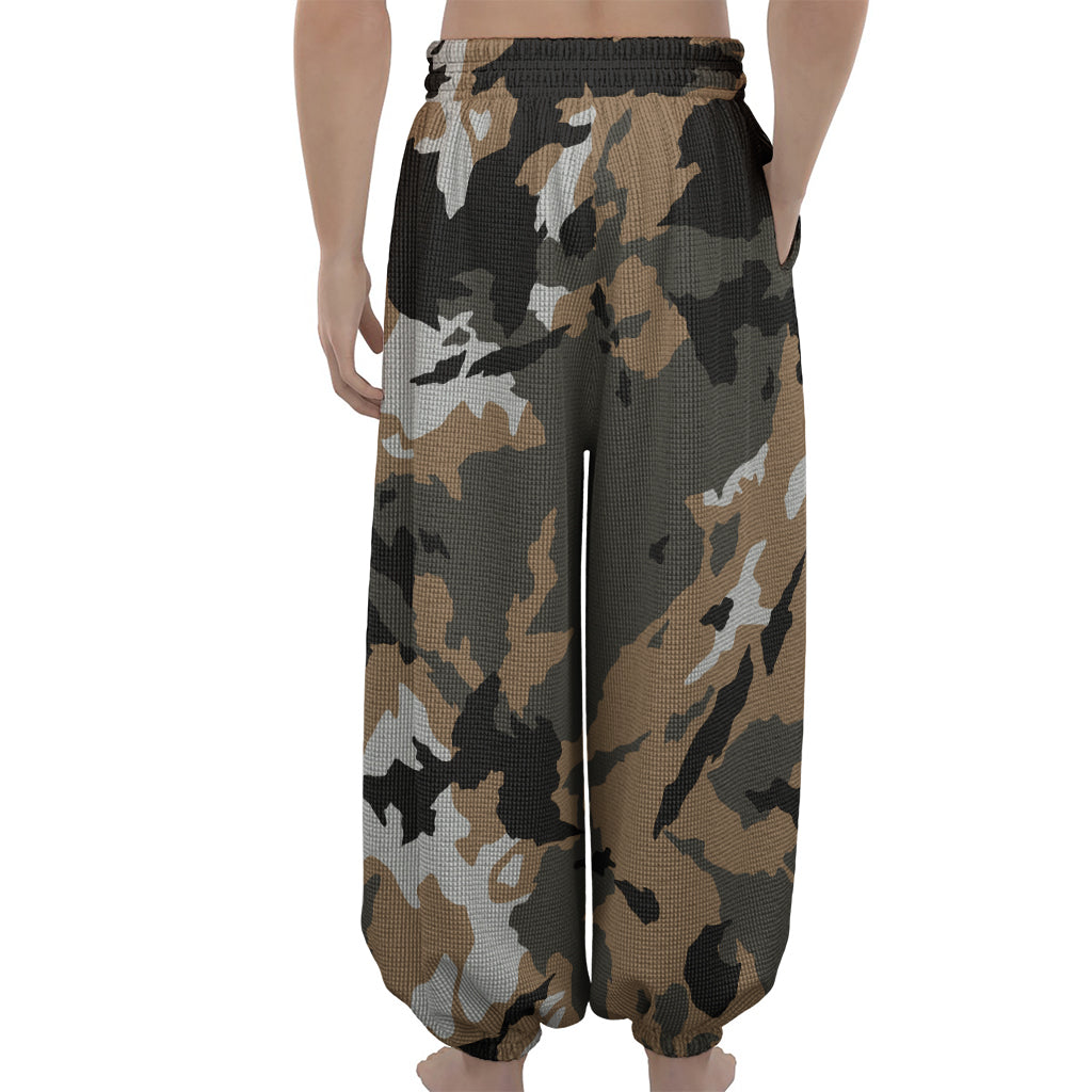 Brown And Black Camouflage Print Lantern Pants