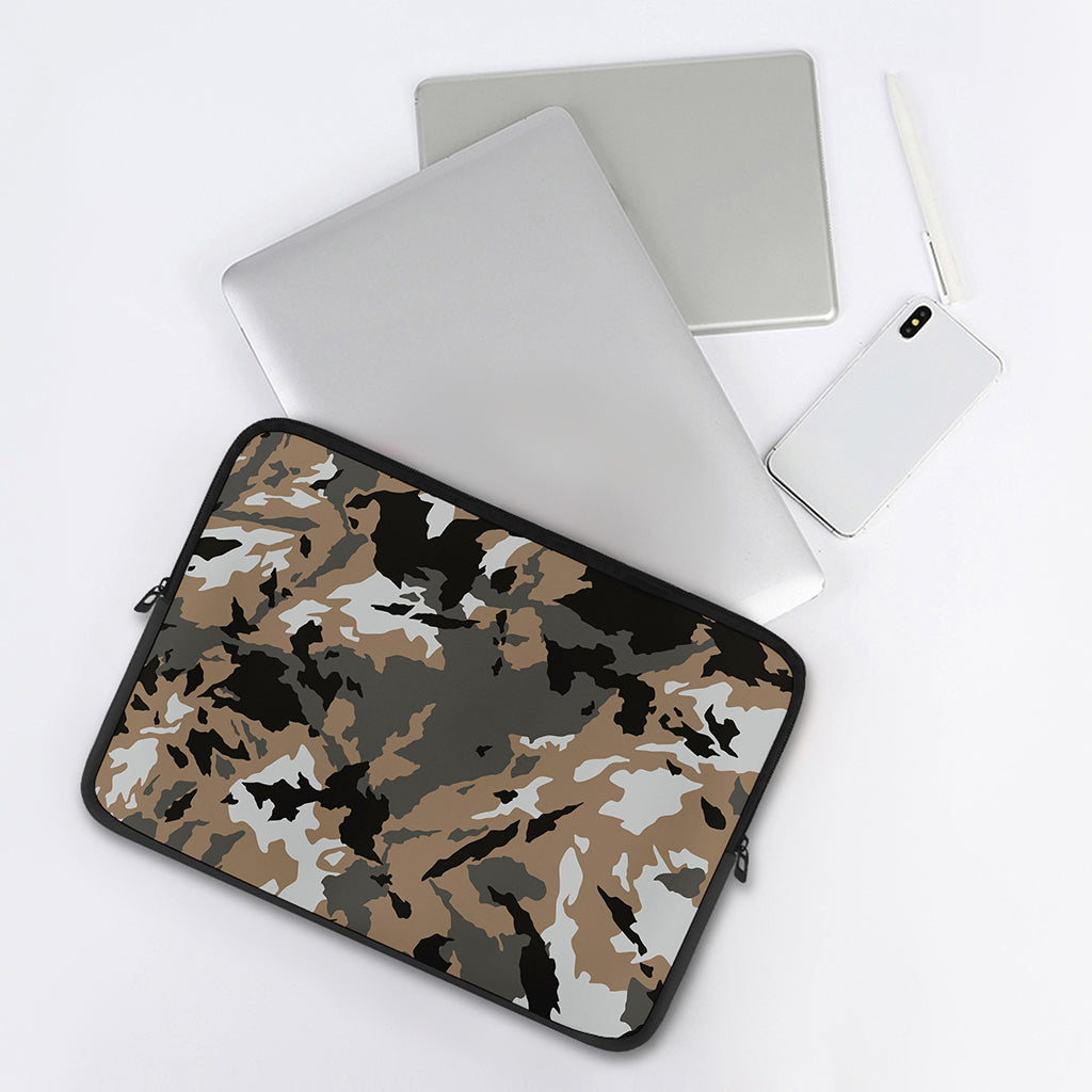 Brown And Black Camouflage Print Laptop Sleeve