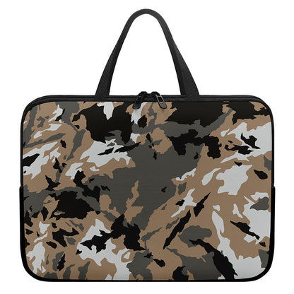 Brown And Black Camouflage Print Laptop Sleeve With Handle