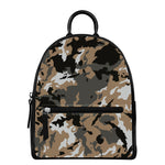 Brown And Black Camouflage Print Leather Backpack