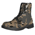 Brown And Black Camouflage Print Lace-Up Boots