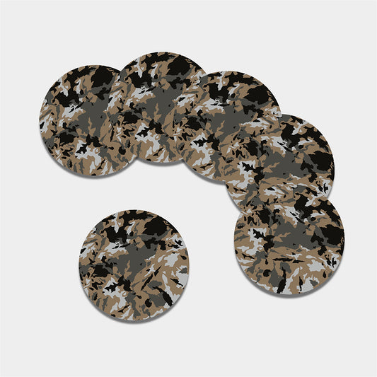 Brown And Black Camouflage Print Leather Coaster Set