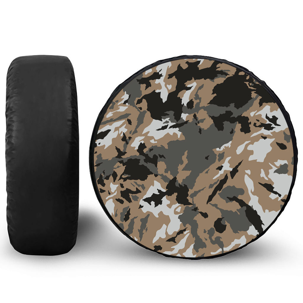 Brown And Black Camouflage Print Leather Spare Tire Cover