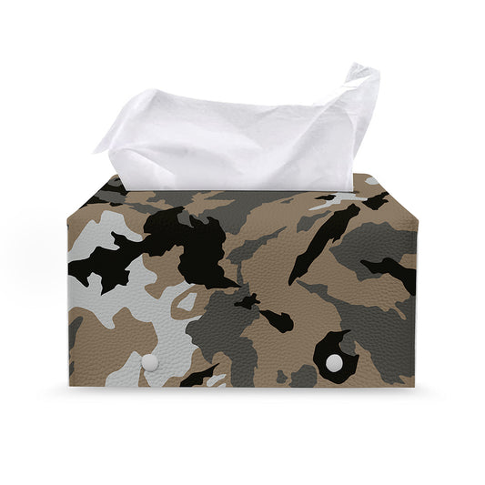 Brown And Black Camouflage Print Leather Tissue Box Cover