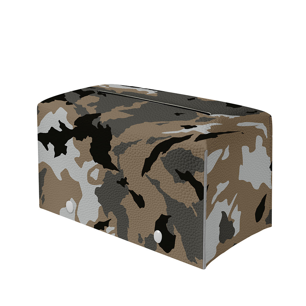 Brown And Black Camouflage Print Leather Tissue Box Cover