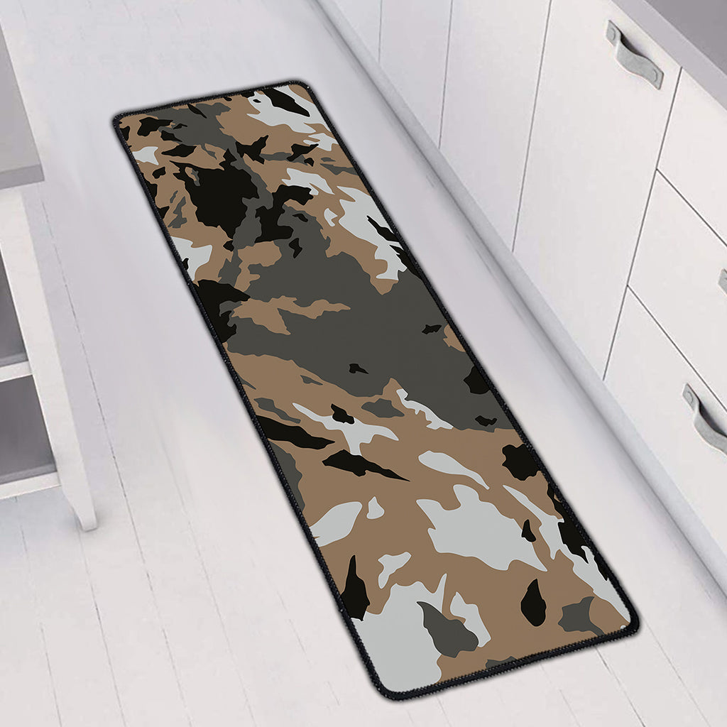 Brown And Black Camouflage Print Long Kitchen Mat