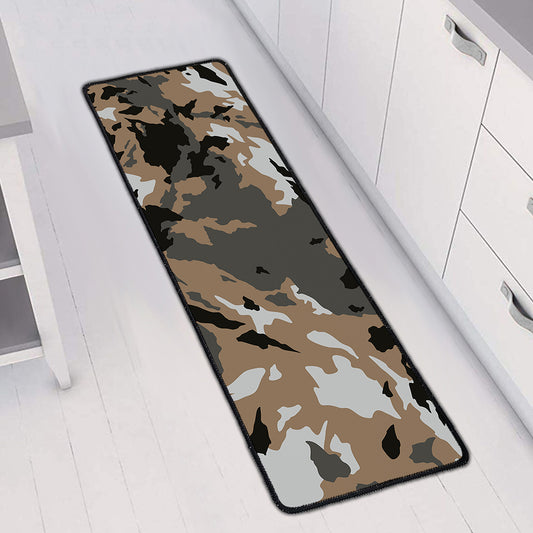Brown And Black Camouflage Print Long Kitchen Mat