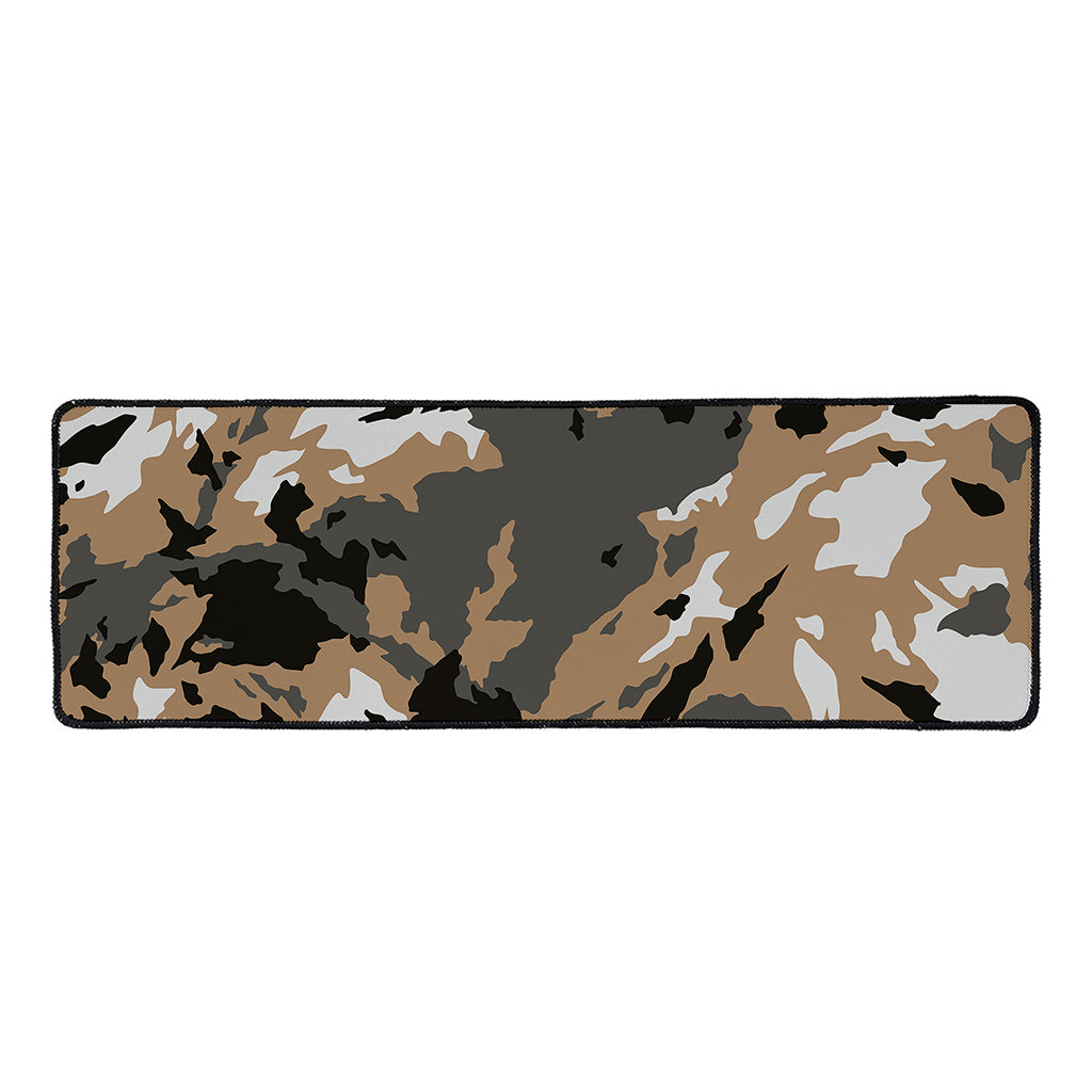 Brown And Black Camouflage Print Long Kitchen Mat