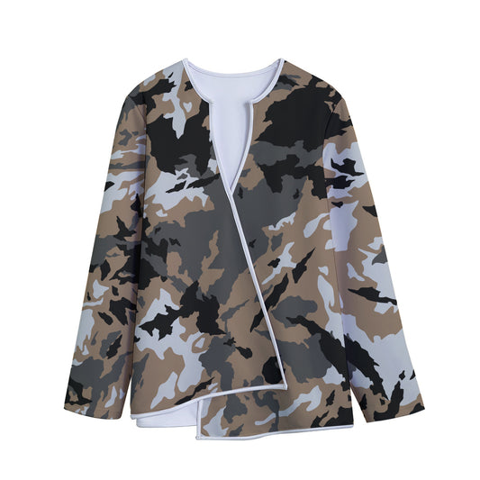 Brown And Black Camouflage Print Long Sleeve Short Coat