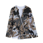Brown And Black Camouflage Print Long Sleeve Short Coat