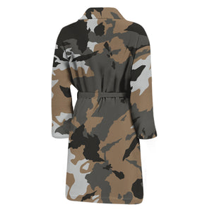 Brown And Black Camouflage Print Men's Bathrobe