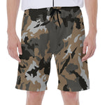 Brown And Black Camouflage Print Men's Beach Shorts