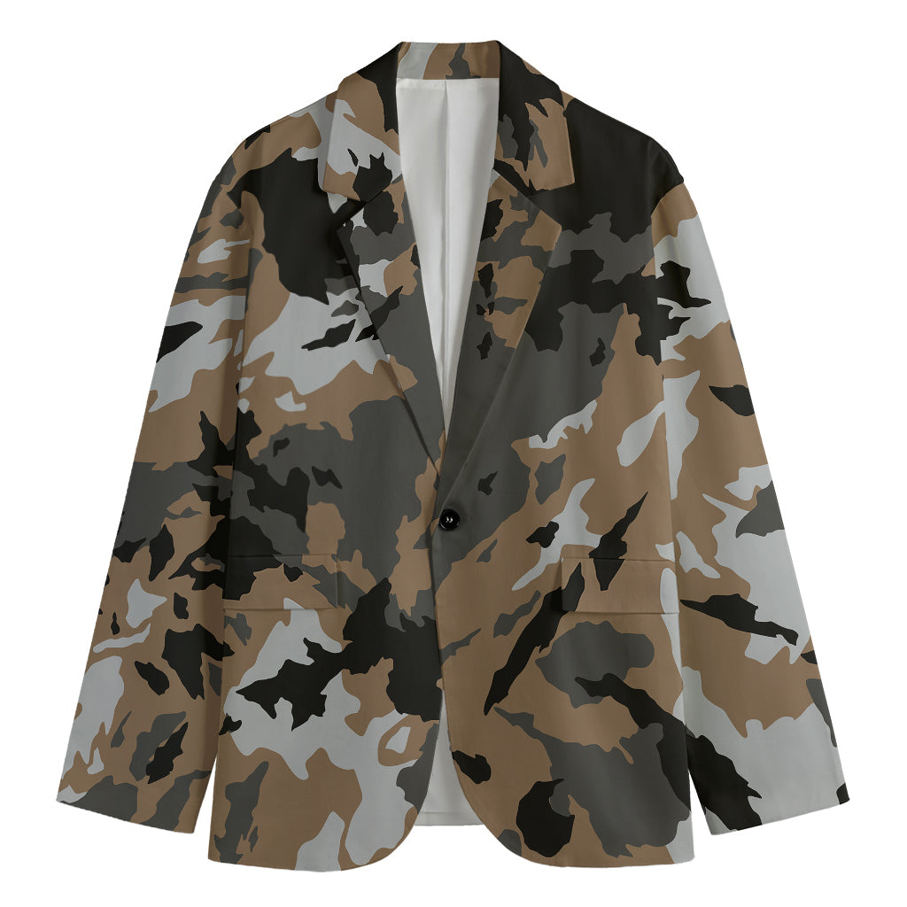 Brown And Black Camouflage Print Men's Blazer