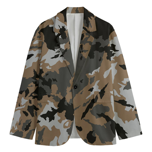 Brown And Black Camouflage Print Men's Blazer