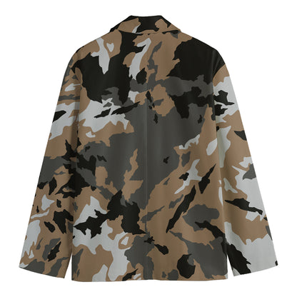 Brown And Black Camouflage Print Men's Blazer