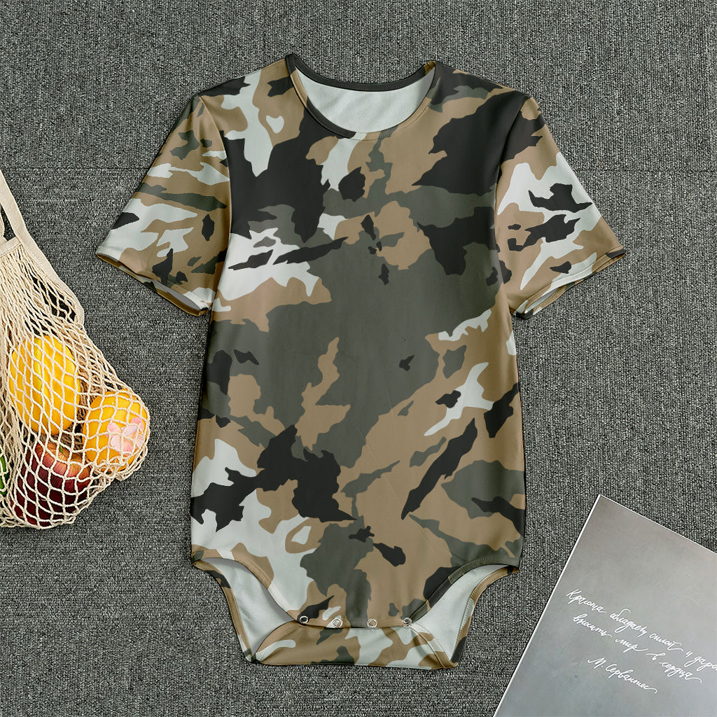 Brown And Black Camouflage Print Men's Bodysuit