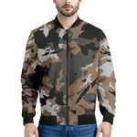 Brown And Black Camouflage Print Men's Bomber Jacket