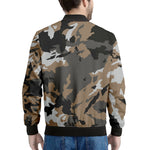 Brown And Black Camouflage Print Men's Bomber Jacket