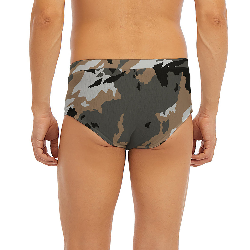 Brown And Black Camouflage Print Men's Briefs