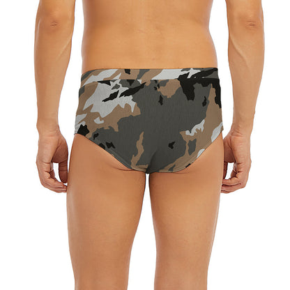Brown And Black Camouflage Print Men's Briefs