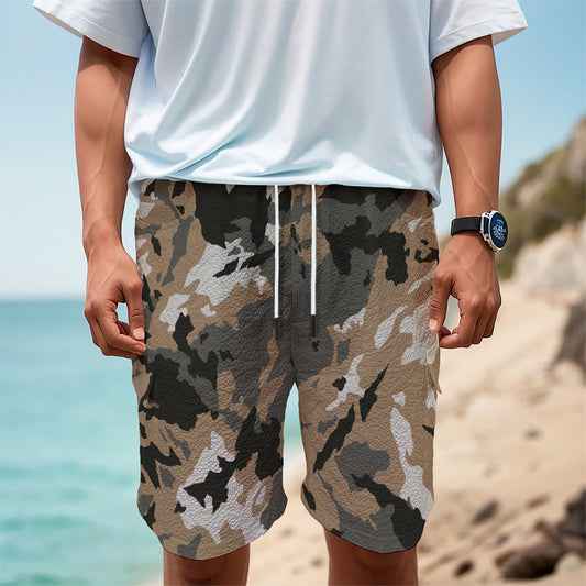 Brown And Black Camouflage Print Men's Cargo Shorts