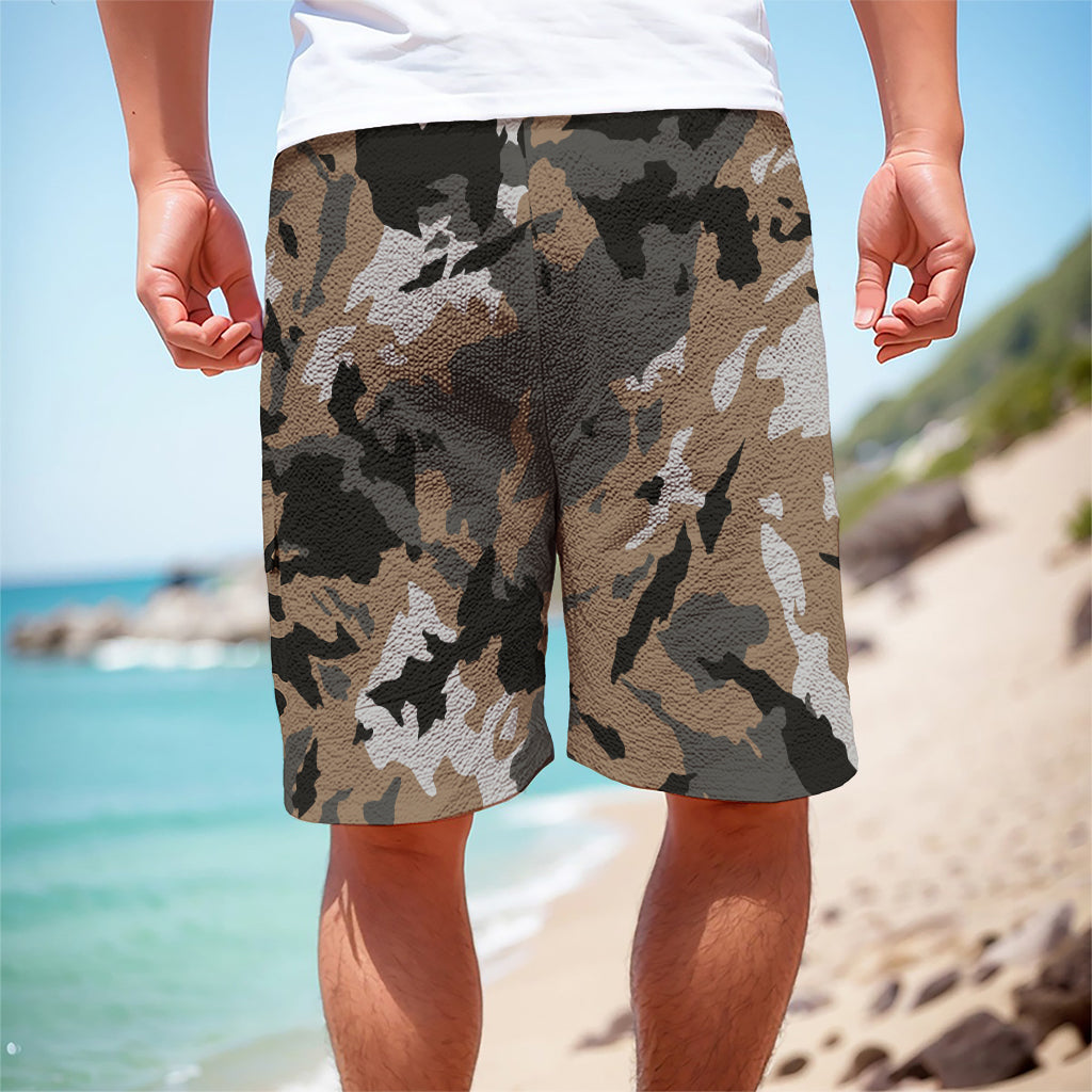 Brown And Black Camouflage Print Men's Cargo Shorts