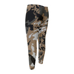 Brown And Black Camouflage Print Men's Compression Pants
