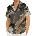 Brown And Black Camouflage Print Men's Deep V-Neck Shirt