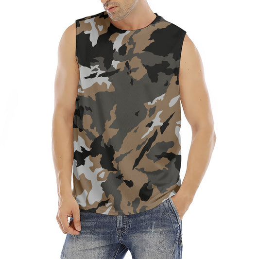 Brown And Black Camouflage Print Men's Fitness Tank Top